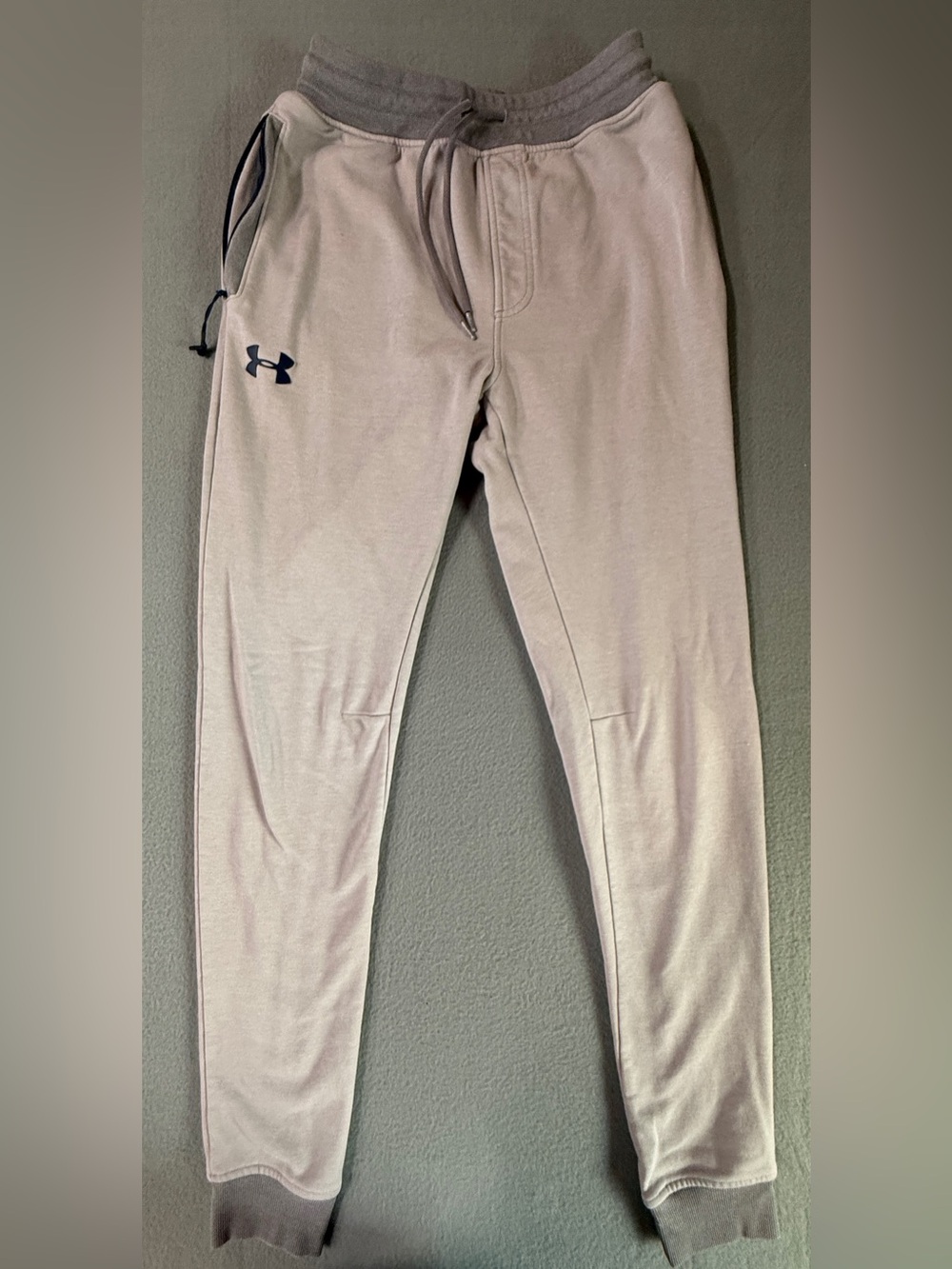 Under Armour Beige Sweatpants with Gray Waistband and Black Logo